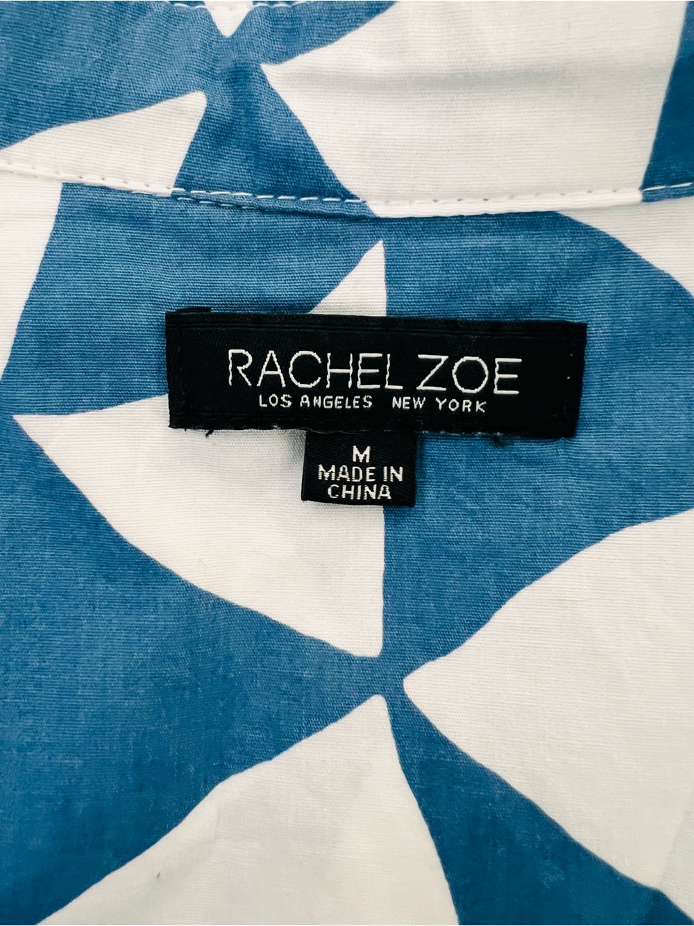 Rachel Zoe Blue White Geometric Print Tiered Shirt Midi Dress Cotton M - Picture 2 of 7